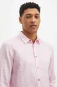 Lněná košile pánská s klasickým límečkem jednobarevná růžová barva Pánský