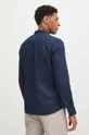 námořnická modř Lněná košile pánská s klasickým límcem jednobarevná tmavomodrá barva