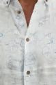 Koszula lniana męska z kołnierzykiem button-down wzorzysta kolor biały Męski
