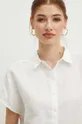 bílá Lněná košile dámská regular jednobarevná bílá barva