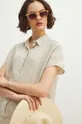 Lněná košile dámská regular jednobarevná béžová barva béžová