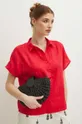 červená Lněná košile dámská regular jednobarevná červená barva