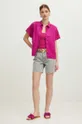 Lněná košile dámská regular jednobarevná fialová barva fialová