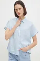 modrá Lněná košile dámská regular jednobarevná modrá barva