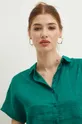zelená Lněná košile dámská regular jednobarevná zelená barva