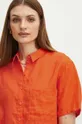 oranžová Ľanová košeľa dámska oversize hladká oranžová farba