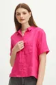 růžová Lněná košile dámská oversize jednobarevná růžová barva
