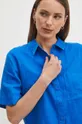 modrá Ľanová košeľa dámska oversize hladká modrá farba