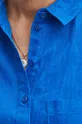 Lněná košile dámská oversize jednobarevná modrá barva Dámský