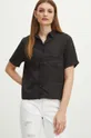 čierna Ľanová košeľa dámska oversize hladká čierna farba