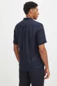 tmavomodrá Ľanová košeľa pánska s klasickým goleriom hladká tmavomodrá farba