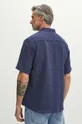 tmavomodrá Ľanová košeľa pánska s golierom button-down so vzorom tmavomodrá farba