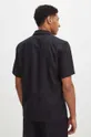 czarny Koszula z domieszką lnu męska z kołnierzykiem typu resort kolor czarny