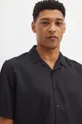 Koszula z domieszką lnu męska z kołnierzykiem typu resort kolor czarny Męski