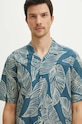 Koszula lniana męska z kołnierzykiem typu resort wzorzysta kolor niebieski niebieski RS24.KKMA13