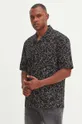 czarny Koszula męska z kołnierzykiem typu resort wzorzysta kolor czarny