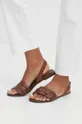 hnedá Kožené sandále dámske hnedá farba Dámsky
