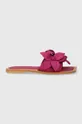 Kožené pantofle dámské s ozdobnou aplikací růžová barva růžová