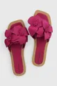 Klapki skórzane damskie z ozdobną aplikacją kolor różowy Damski