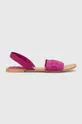 Kožené sandále dámske ružová farba ružová