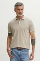 béžová Bavlněné polo tričko pánské s příměsí elastanu béžová barva