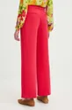 Kalhoty dámské wide leg jednobarevné růžová barva <p>Hlavní materiál: 73 % Polyester, 23 % Viskóza, 4 % Elastan Podšívka: 100 % Polyester</p>