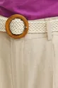 beżowy Spodnie lniane damskie z paskiem chino gładkie kolor beżowy