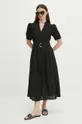 Bavlněné šaty dámské midi s ozdobnou výšivkou černá barva černá