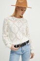 Sweter bawełniany damski ażurowy kolor beżowy beżowy RS24.SWD207