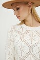 Sweter bawełniany damski ażurowy kolor beżowy RS24.SWD207 beżowy
