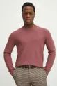 Sweter bawełniany męski z fakturą kolor różowy różowy