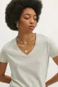 béžová Bavlnené tričko dámske s prímesou elastanu béžová farba
