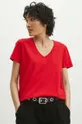 czerwony T-shirt bawełniany damski z domieszką elastanu kolor czerwony