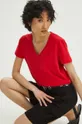T-shirt bawełniany damski z domieszką elastanu kolor czerwony Damski