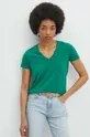zielony T-shirt bawełniany damski z domieszką elastanu kolor zielony