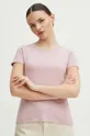 T-shirt bawełniany damski gładki kolor różowy różowy
