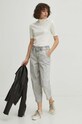 T-shirt bawełniany damski z domieszką elastanu prążkowany kolor beżowy RS24.TSD041 beżowy RS24