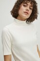 T-shirt bawełniany damski z domieszką elastanu prążkowany kolor beżowy beżowy RS24.TSD041