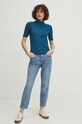 T-shirt bawełniany damski z domieszką elastanu prążkowany kolor turkusowy RS24.TSD041 turkusowy RS24