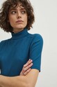 T-shirt bawełniany damski z domieszką elastanu prążkowany kolor turkusowy turkusowy RS24.TSD041