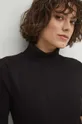 T-shirt bawełniany damski z domieszką elastanu prążkowany kolor czarny Damski