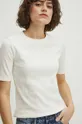 béžová Bavlnené tričko dámske s elastanom pruhované béžová farba