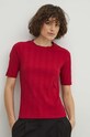 T-shirt bawełniany damski z domieszką elastanu prążkowany kolor różowy różowy RS24.TSD042