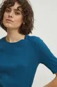 tyrkysová Bavlnené tričko dámske s elastanom pruhované tyrkysová farba
