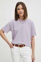 T-shirt bawełniany damski z efektem sprania kolor fioletowy fioletowy RS24.TSD060