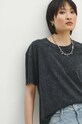 T-shirt bawełniany damski z efektem sprania kolor szary szary RS24.TSD060