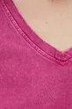 T-shirt bawełniany damski z efektem sprania kolor różowy
