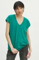 T-shirt bawełniany damski z domieszką elastanu kolor zielony zielony