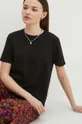 T-shirt bawełniany damski interlock kolor czarny czarny