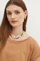 T-shirt bawełniany damski z ozdobną aplikacją kolor beżowy beżowy RS24.TSD091
